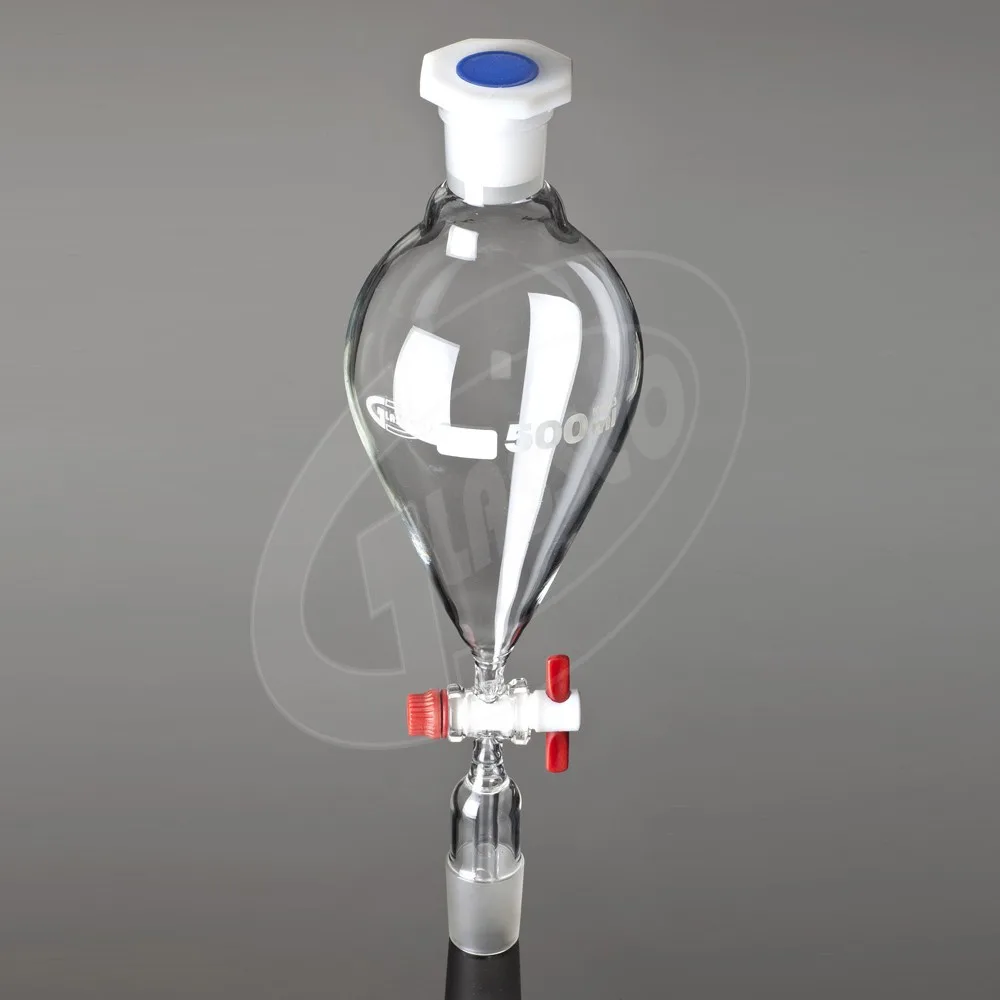 Boro 3.3 Pear Shape Separating Funnel with Stem Inside Cone, PTFE Stopcock 50,100,250,500,1000ml