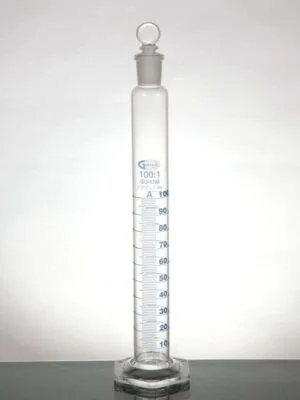 Mixing Cylinder, Hexagonal base, Class-A, DIN EN ISO 4788 Standards, Penny Head, PE Stopper, Individual work Certificate 142.576.01