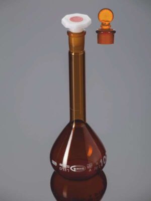 Flask, Volumetric, Amber, Class A, USP Standards with Penny Head Glass & PE Stopper, Calibrated at 20°C 130.521.01A