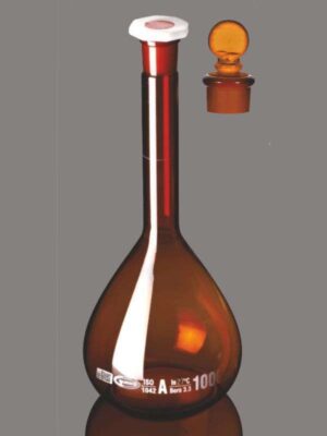 Flask, Volumetric, Amber, Class A, USP, QR Coded with Penny Head Glass & Plastic Stopper, Calibrated at 20°C QR.130.520.01A