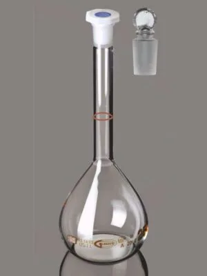 Class A QR Coded Clear Glass Volumetric Flask with Penny Head glass & PE Stopper