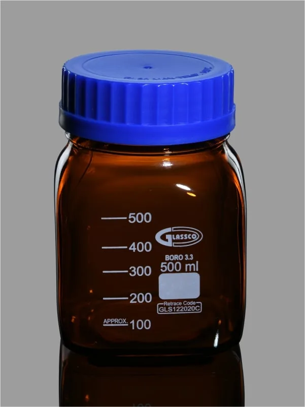 Bottle, Reagent, Amber, Square Type, Wide Mouth, Graduated
