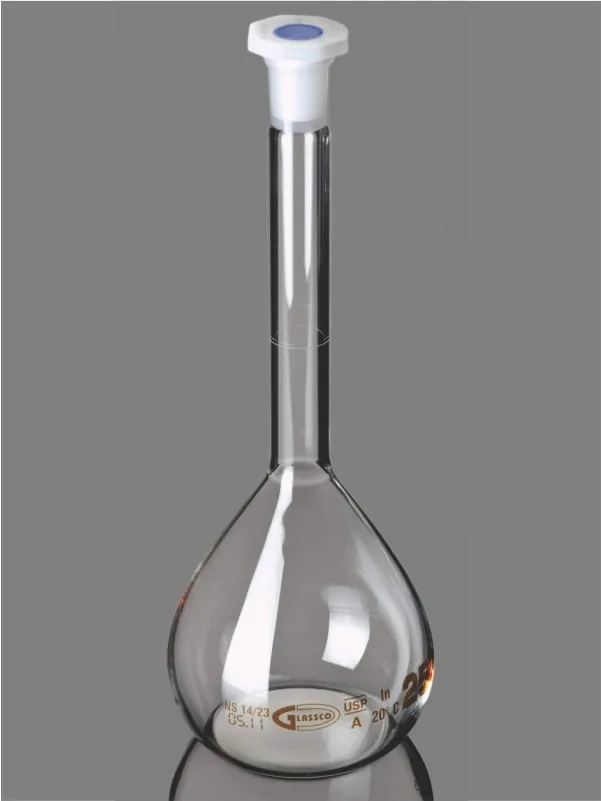 Flask, Volumetric, Class A, USP Standards with Penny Head Glass & Plastic Stopper, Calibrated at 20°C